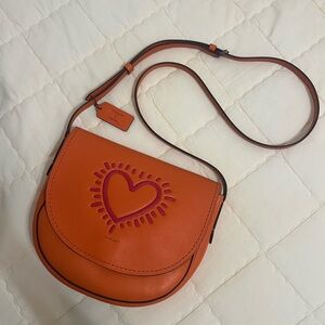 Coach x Keith Haring Hot Pink Graffiti Heart Bag Orange